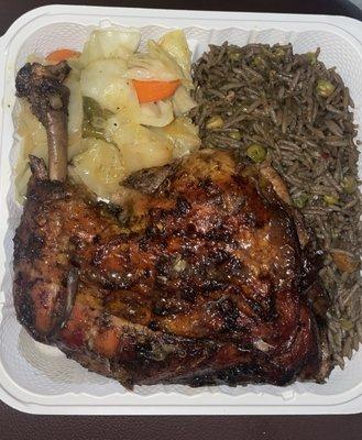 Jerk Chicken, Rice & Peas and Spicy Cabbage