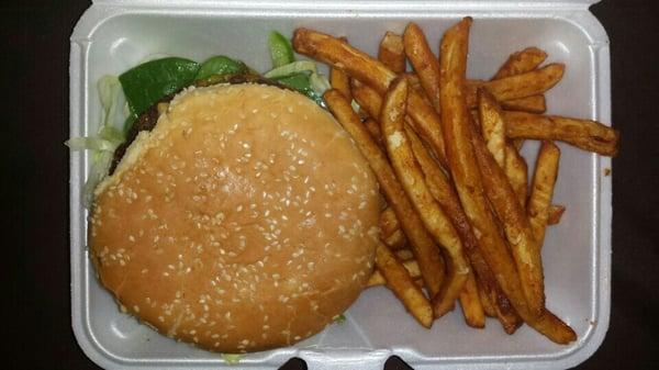 Veggie burger with fries from the grill