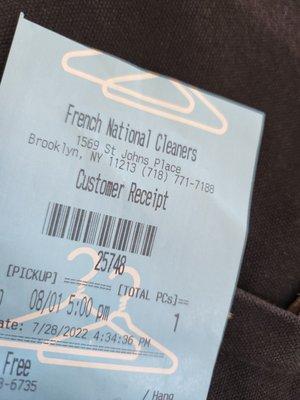 French National Cleaners was very kind and professional with my drop-off. **fingers crossed**