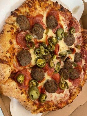 Meatball, pepperoni and jalapeños