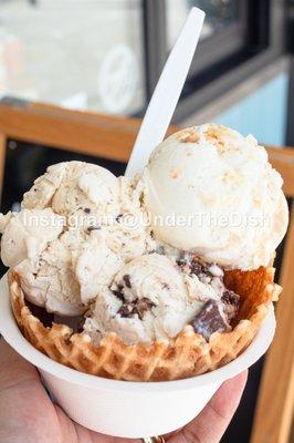 Bombastix Sundae Cone, Salted Peanut Butter w Chocolate Flecks, Gooey Butter Cake in a Waffle Bowl