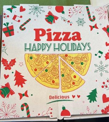 They wished us nice Holiday Greetings before we opened for the fresh Spinach Pizza.