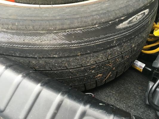 Uneven tire wear. Went flat at only 6500 miles.