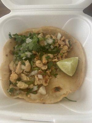 Chicken taco (bland and dry)