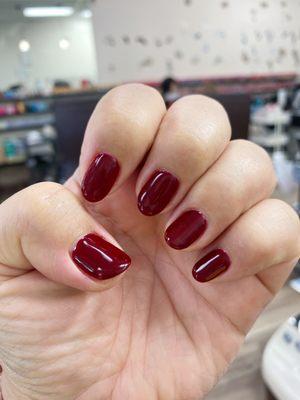 Got Winberry (Vampire Blood) gel nails with a coat of gel builder to make my nails strong! Love Evee!