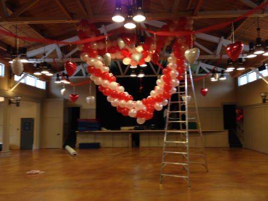 Setting Up for Valentine's Day 2014 in the main hall at Corte Madera Community Center