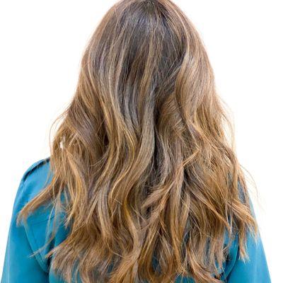 Honey balayage on dark brown hair at Minima Hair Beauty