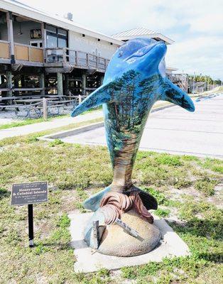 Dolphin statue, Honeymoon Island State Park Beach