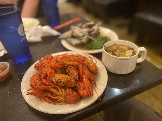 Huge Crawfish and hot and sour soup