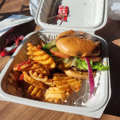 Hamburger and fries.