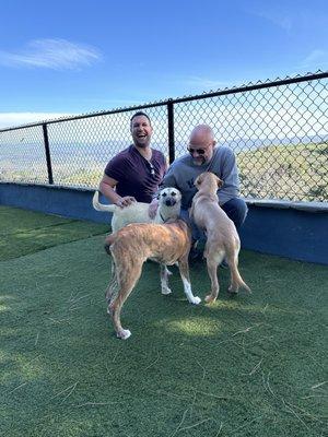 Owner John (left) with Aaron, (adopter) adopting one of Olive's Retreat puppies staying at Laughing Dog Inn.