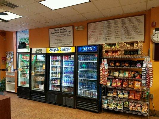 a variety of chips, as well as small snacks to go