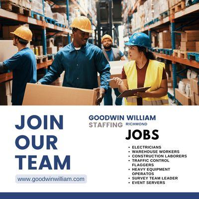 Join our team in Richmond, Virginia.  We are busy putting people to work.