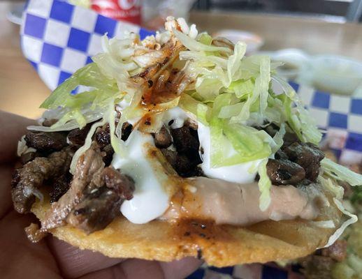 Carne Asada Sope. Thin Crispy Deliciousness.