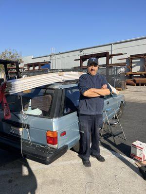 The most amazing people to assist me with safely and carefully secure the baseboards to my vintage 43 year old Datsun station wagon.