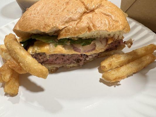 Cheeseburger and fries.