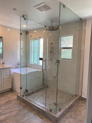 Double 90-Degree Glass Shower Door installation