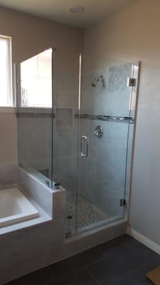 3 panel 90 degree frame less style shower enclosure