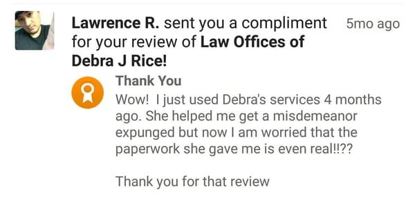 Here is how Lawrence R. really feels now after previously being coaxed into writing a 5 Star review for Debra.