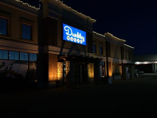 Dunkley Music Store Front at night. Just north of Lowes