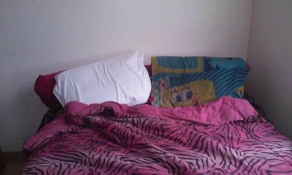 And here's the bedroom....well minus the pink cover and spongebob pillow, that's mine.