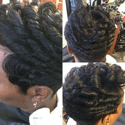 Short layered cut tapered neck  curled with natural shea pomade hair care solutions for maintaince