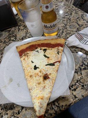 Margarita pizza and beer