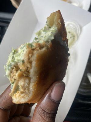 Chicken empanada with Cilantro sauce