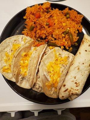 Chicken tacos, chicken  burrito. Home made!.