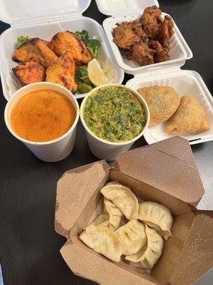 Chicken Tikka Masala Chicken Tikka Kabob Saag Paneer Vegetable Pakora Vegetable Samosa Chicken Momo