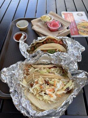 Mahi Mahi Tacos one seared one beer batter & Steak Tacos