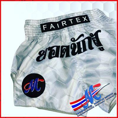 Muay Thai shorts Fairtex-Mongkol logo in white color