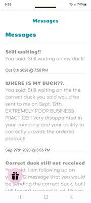 Messages saying they would send correct duck