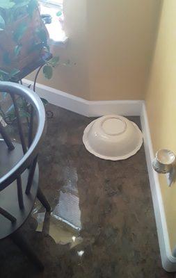 Water covered kitchen floor.