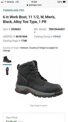 Timberland Pro 6 inch Work Boot.