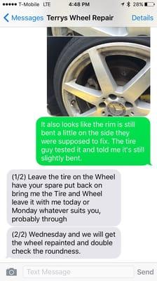 Initial text concerning the damage to my rim