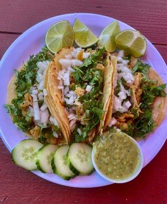 Steak, Chicken, Carnitas Tacos