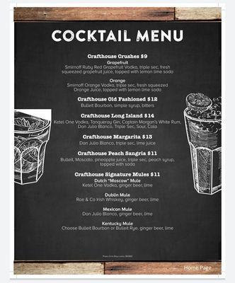 Cocktail menu