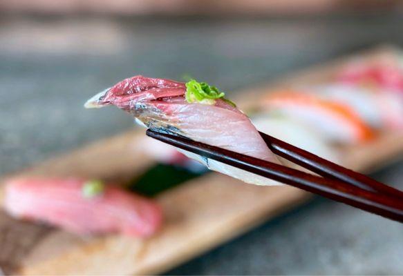 One of my fav pieces from the Nigiri Tasting - Aji: Horse Mackerel