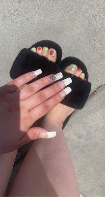 Watermelon Vibes Toes, White tip nails