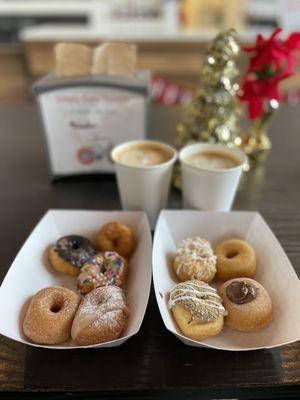 Vegan donuts on the left, and non-vegan donuts on the right