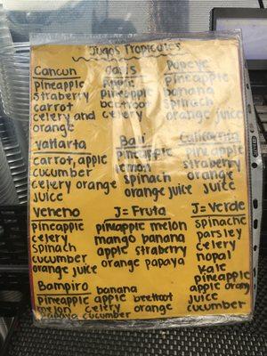 Juice menu