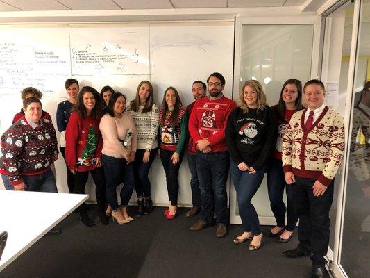 Some of the PSG team during our 2017 Ugly Sweater Day!