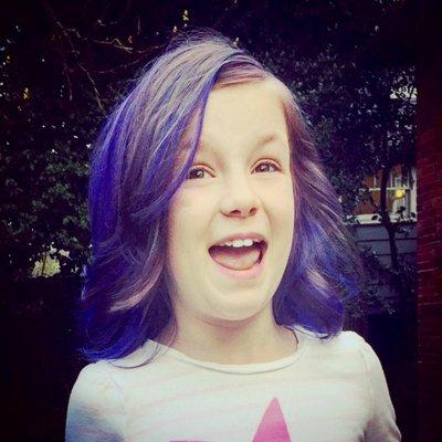 My daughter Violet and her awesome new violet hair. Thank you, Val!