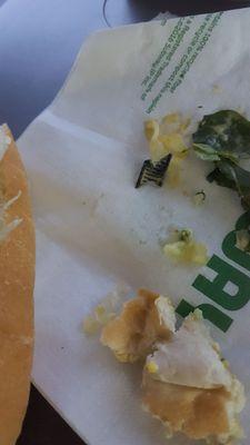 Broken piece of ridged plastic in my Veggie Foot long today 9/27/2017 Phone order called in at 12:05 with your employee Jeff .