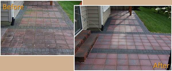 Clean My Pavers provides cleaning and restoration services for concrete pavers and natural stone surfaces ,Before and After Pic