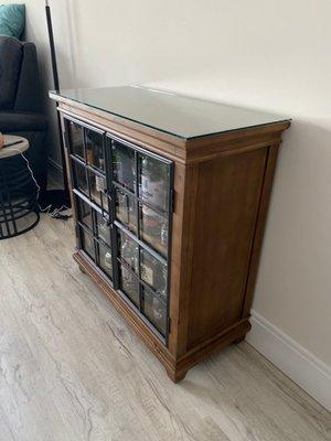 Polished Glass top for beverage cabinet