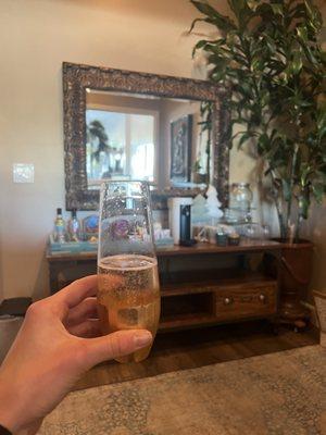 Champagne before facial!