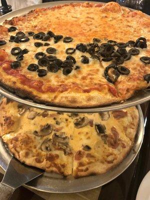 Cheese/Olive Pizza (top) and Vodka Pizza (bottom)