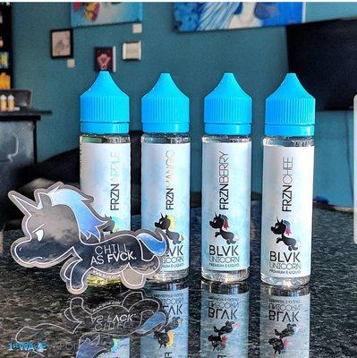 Just in today BLVK UNICORN 60mL line! FRZN flavors. Some yummy new menthol fruits. Comes in apple, strawberry, mango, and lychee!